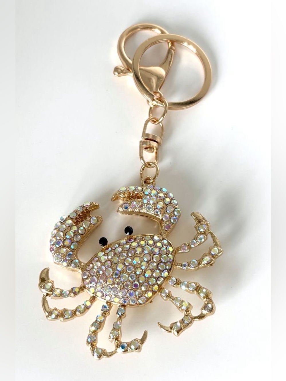 Beachy Coastal Iridescent Clear Crab Rhinestone Bag Charm Keychain Accessory New